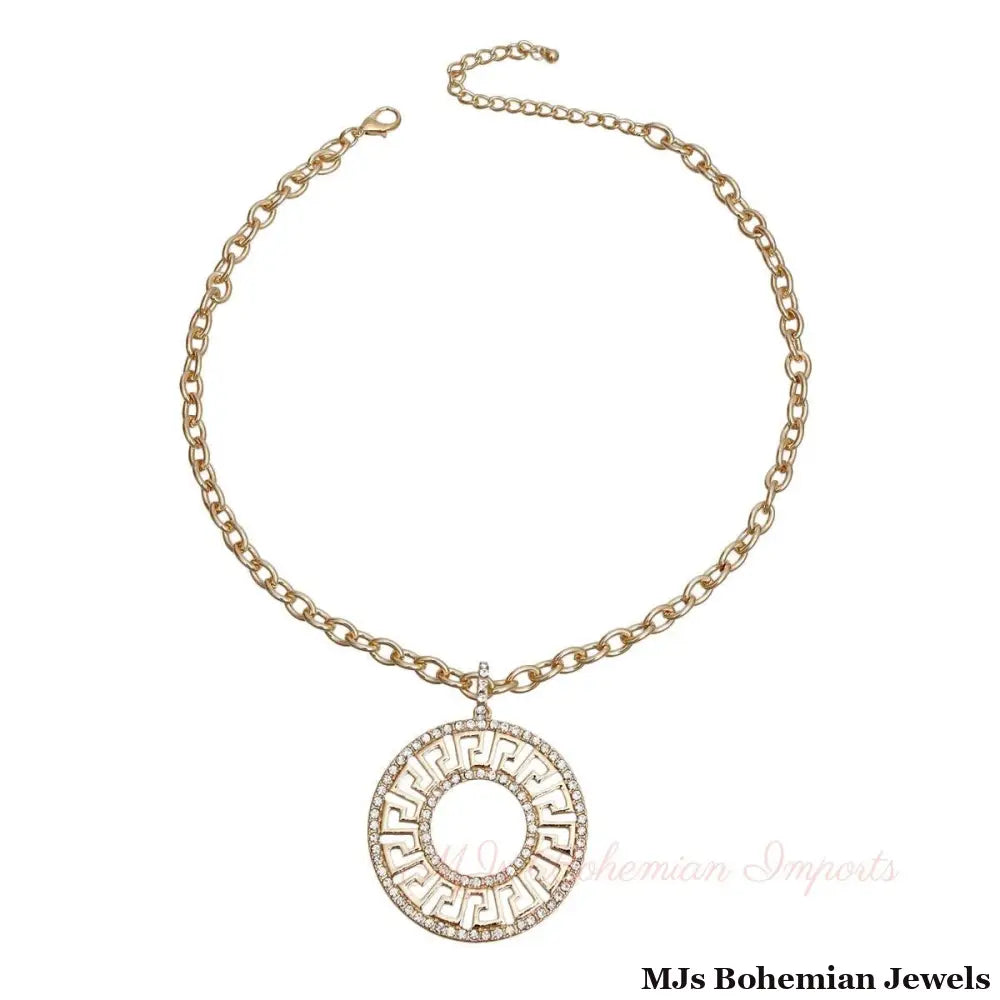 Gold Cable Chain Rhinestone Greek Necklace