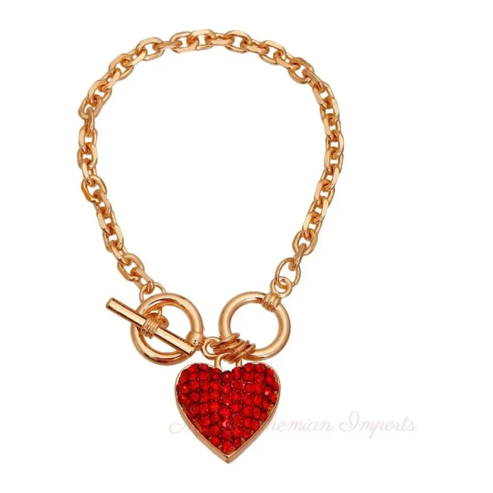Gold Chain 3D Red Heart Bracelet