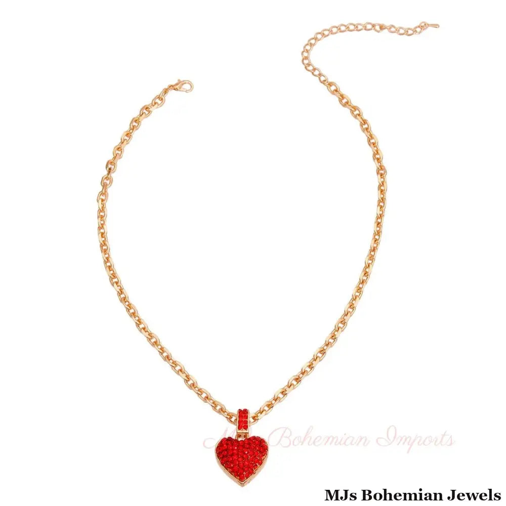 Gold Chain 3D Red Heart Necklace