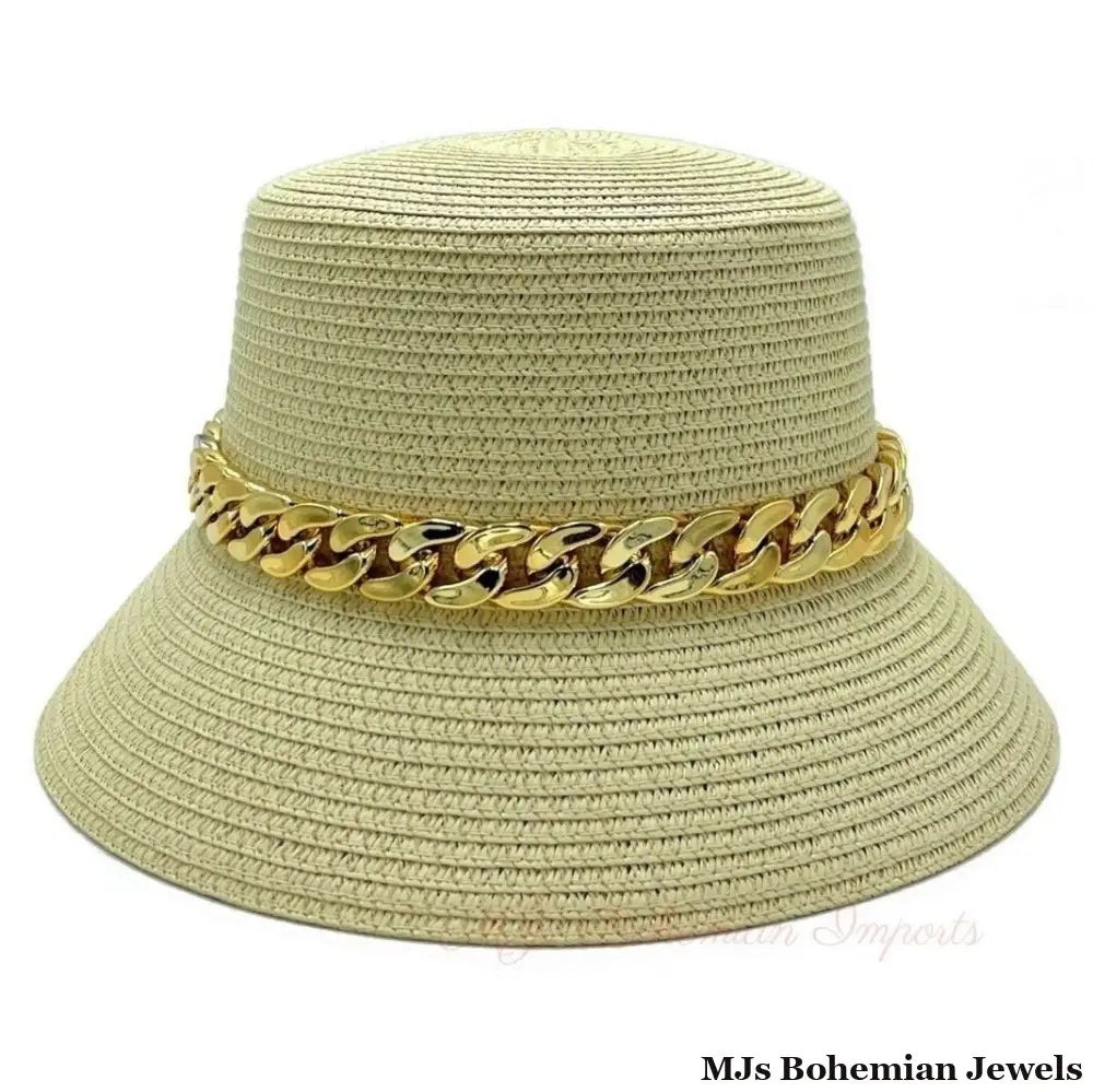 Gold Chain Beige Bucket Hat