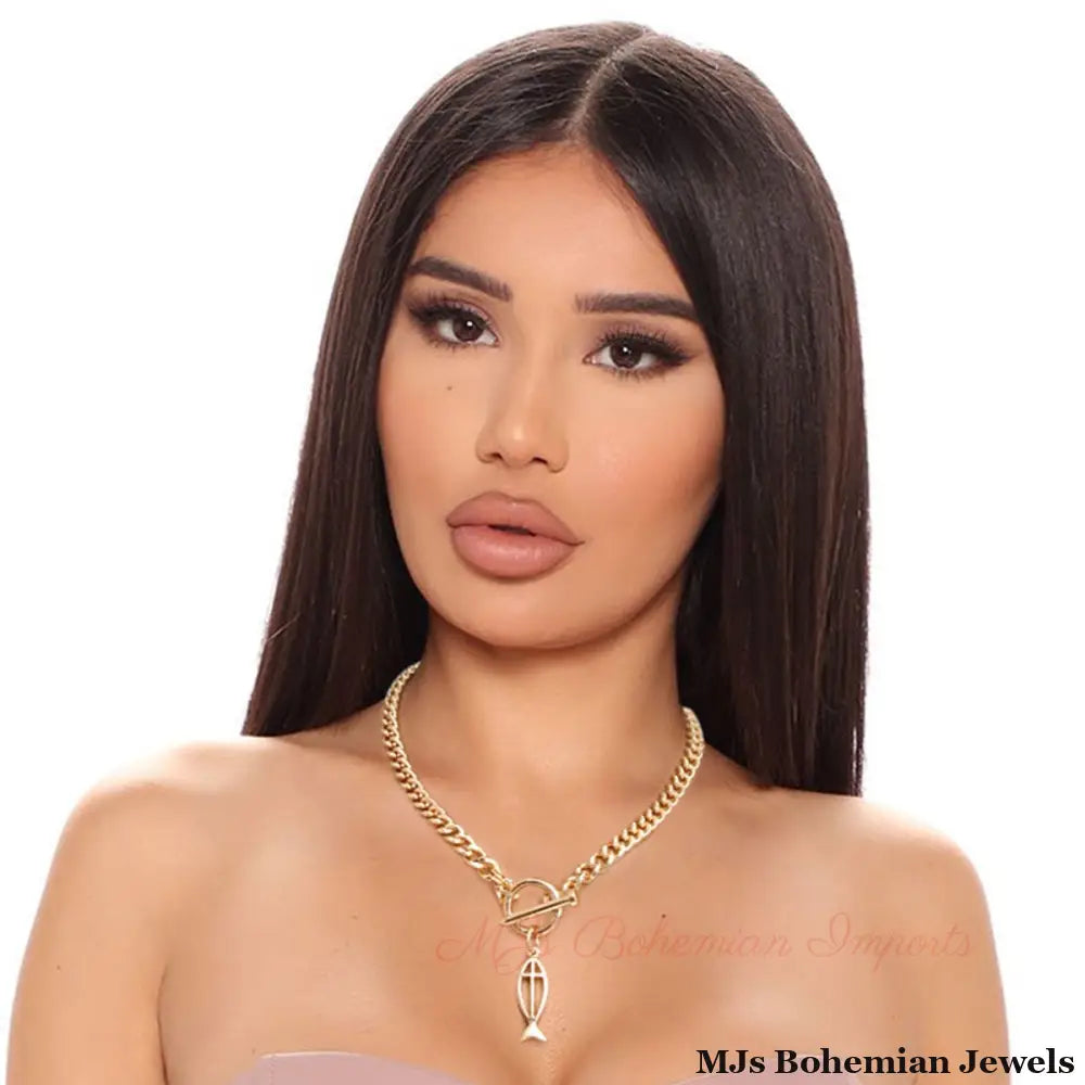 Gold Chain Fish Toggle Necklace