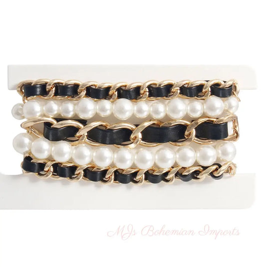 Gold Chain Pearl 5 Pcs Bracelets