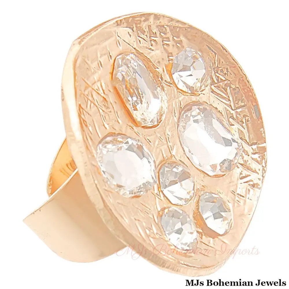 Gold Clear Oval Crystal Cocktail Ring