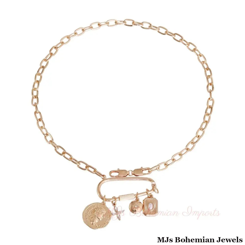 Gold Coin Screw Carabiner Chain