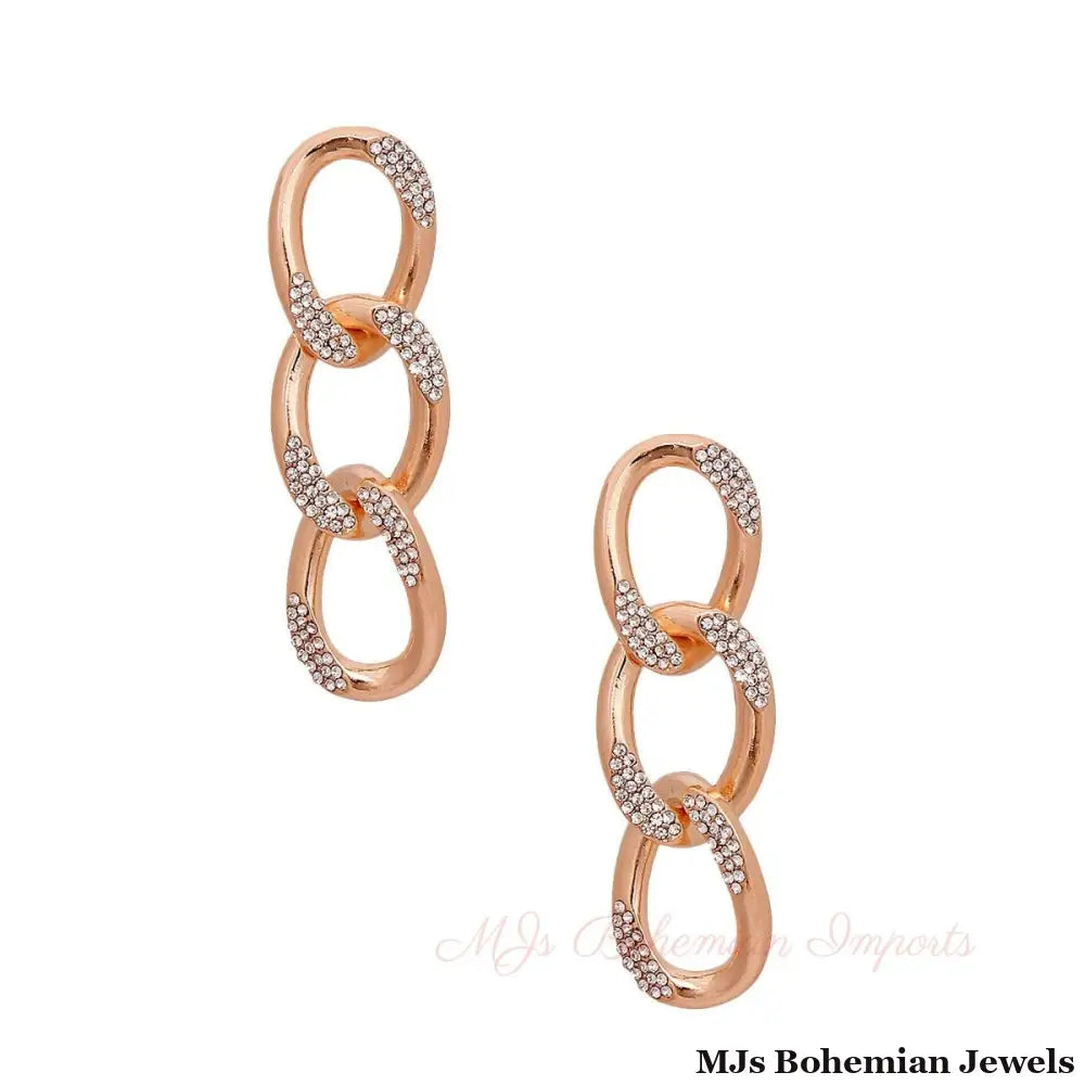 Gold Crusted Rhinestone Link Earrings