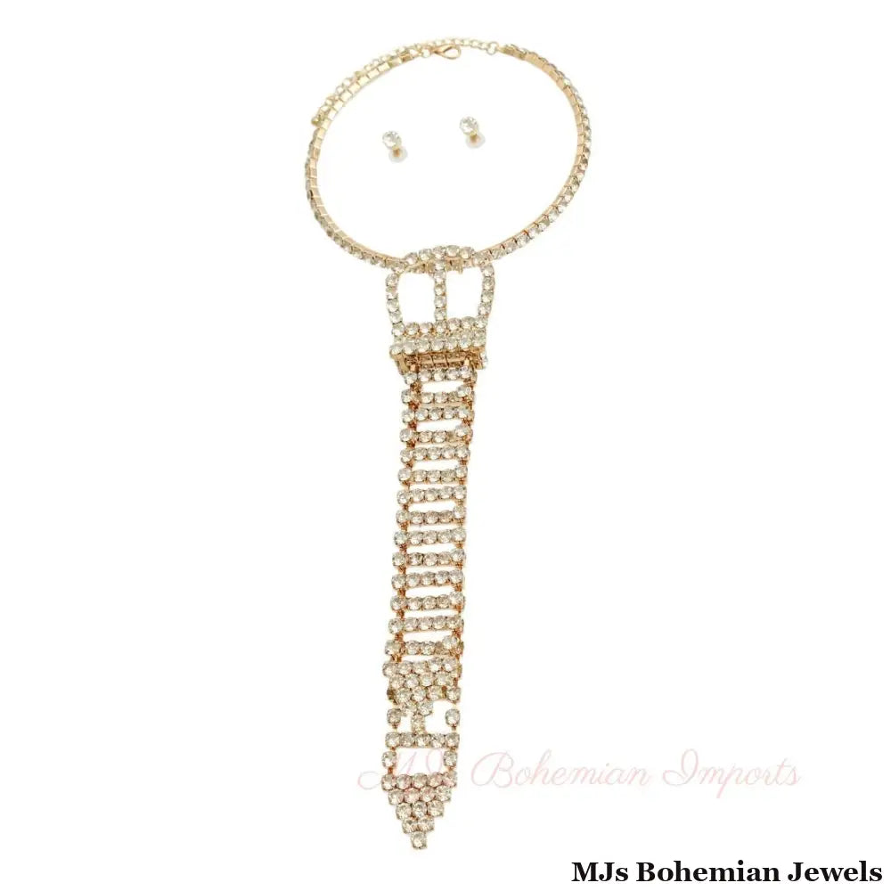 Gold Crystal Belt Tie Choker