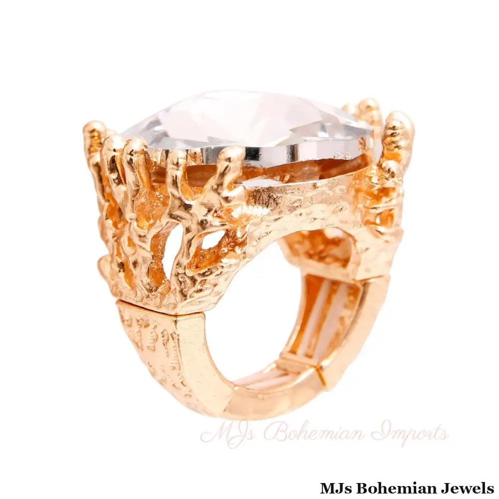 Gold Crystal Branch Ring