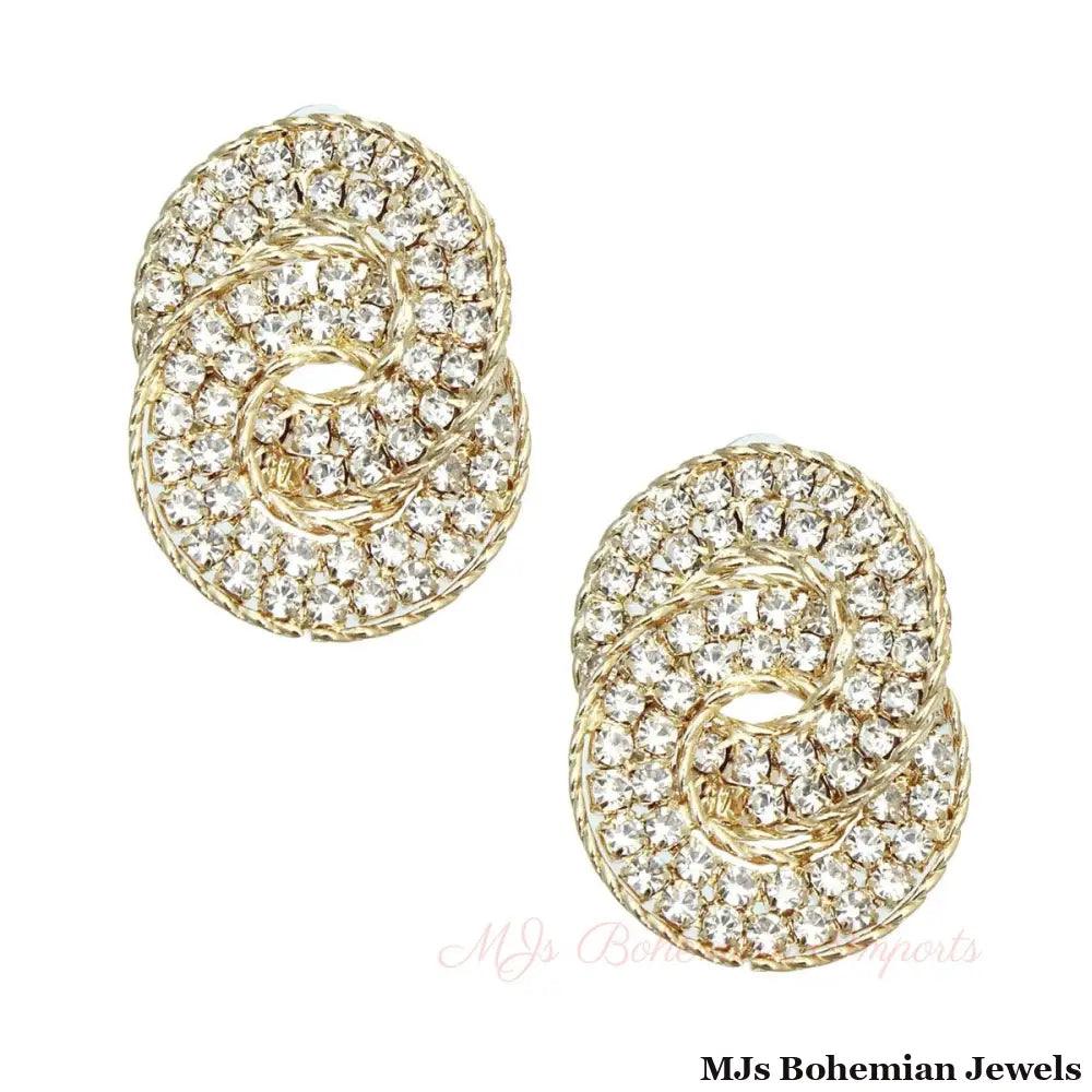 Gold Crystal Hooked Ring Studs