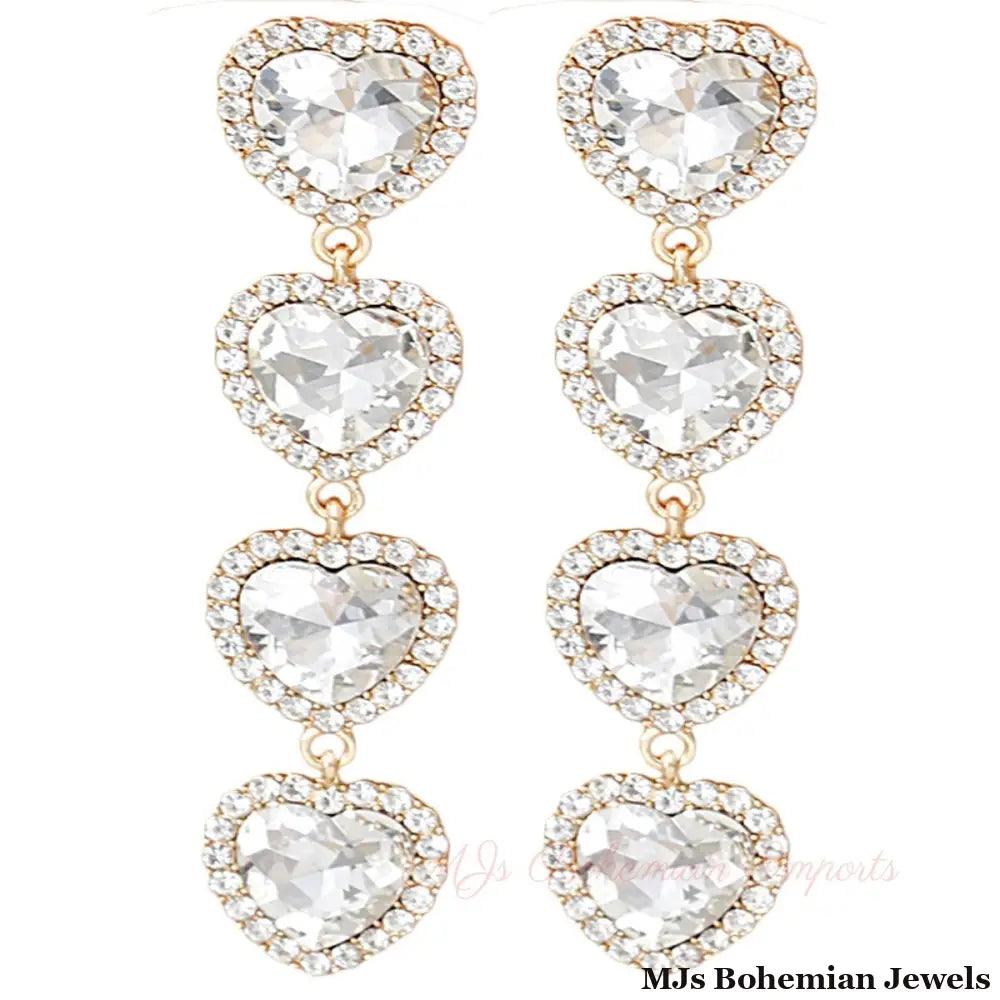 Gold Crystal Quad Heart Earrings