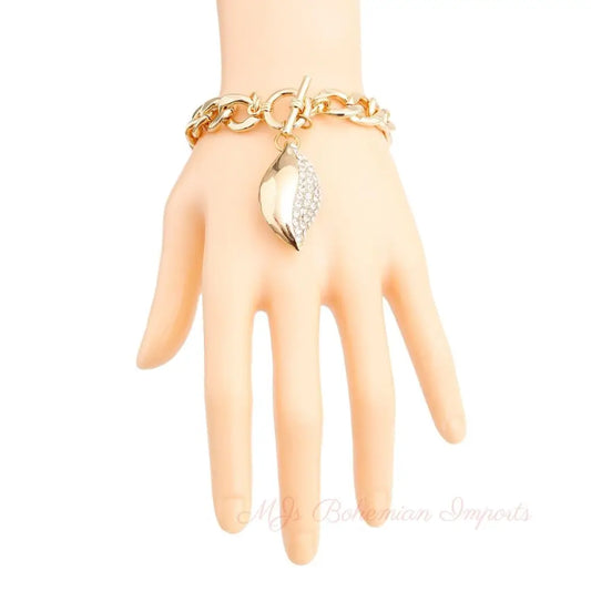 Gold Curved Oval Charm Bracelet