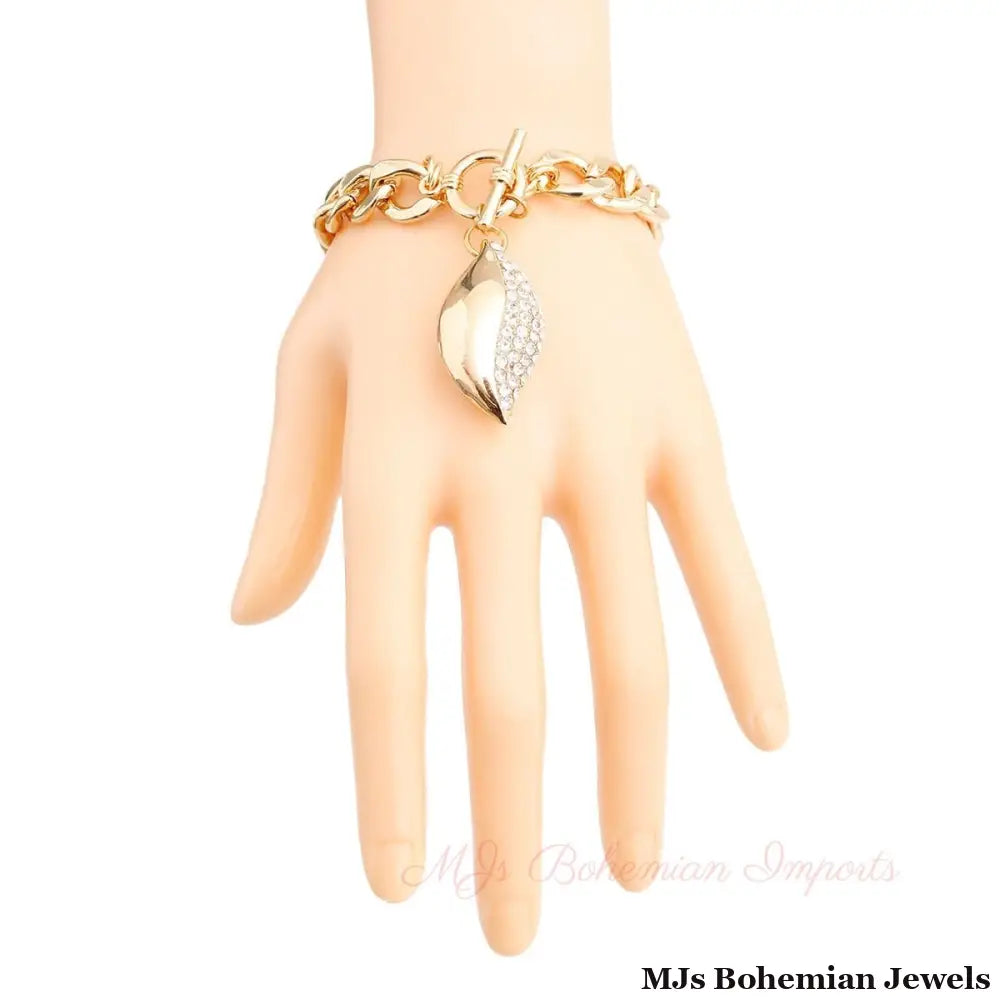 Gold Curved Oval Charm Bracelet