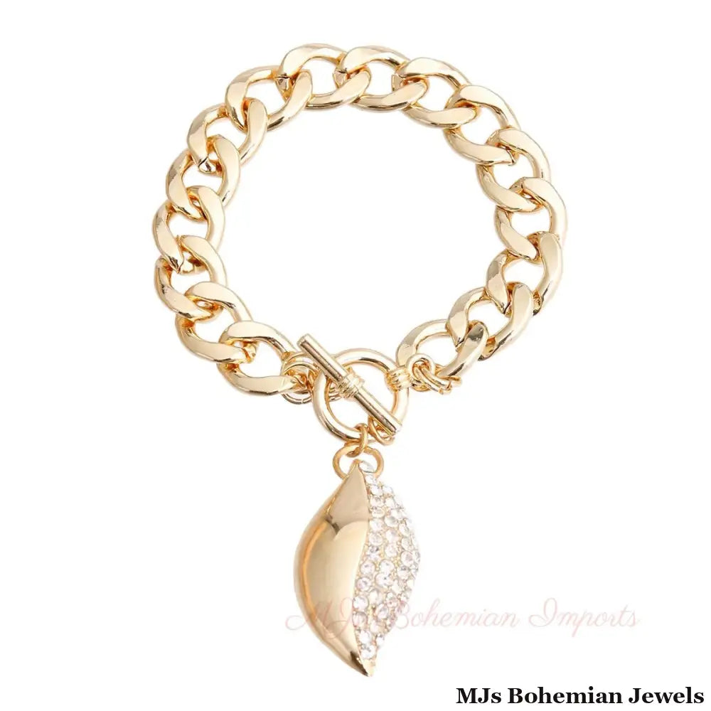 Gold Curved Oval Charm Bracelet