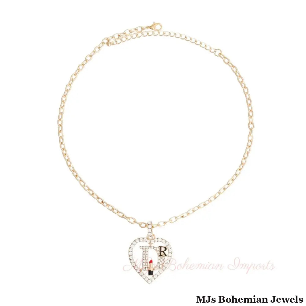 Gold Designer D Heart Necklace