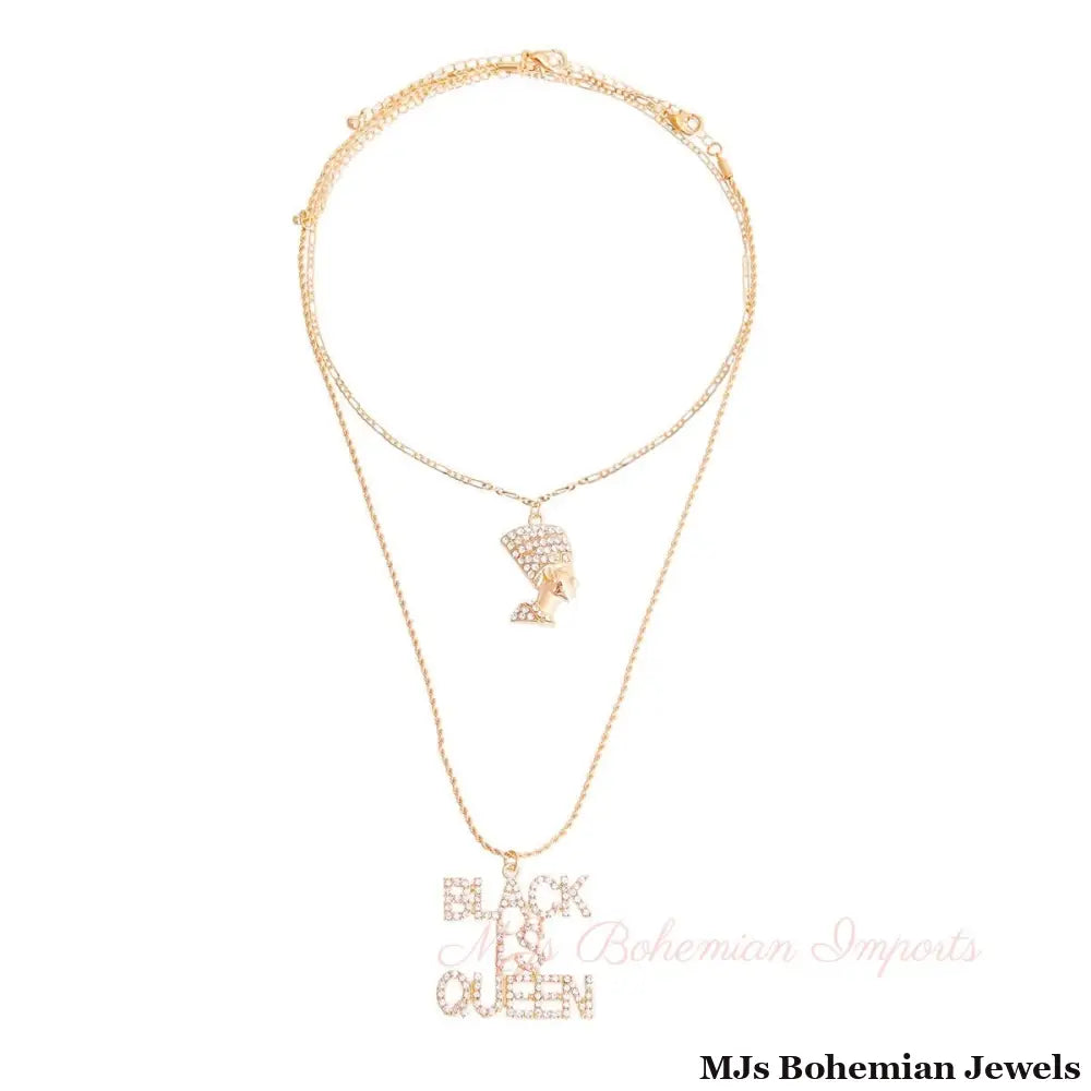 Gold Double Chain Black is Queen Necklace