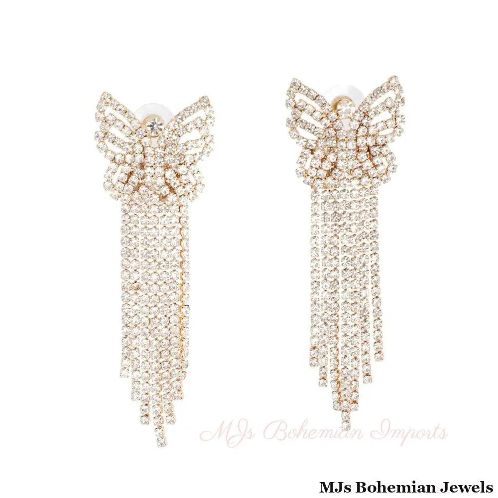 Gold Elegant Butterfly Fringe Earrings