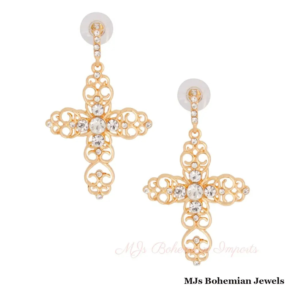 Gold Filigree Cross Earrings