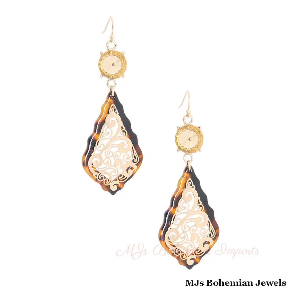 Gold Filigree Tortoiseshell Earrings