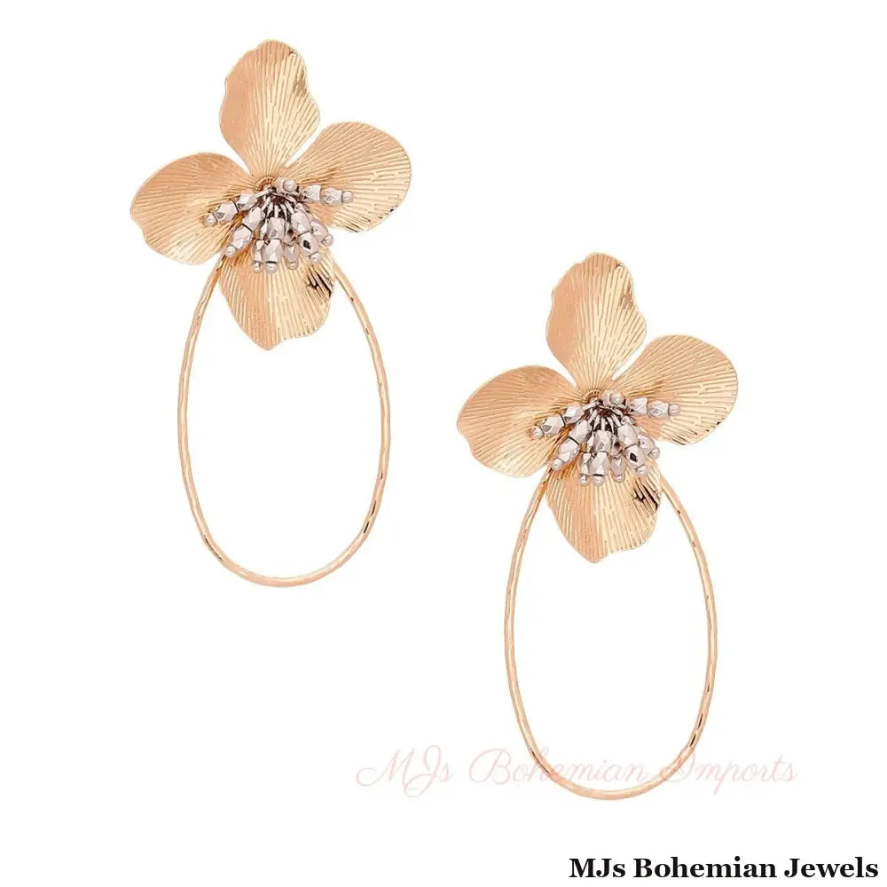 Gold Flower Teardrop Hoops