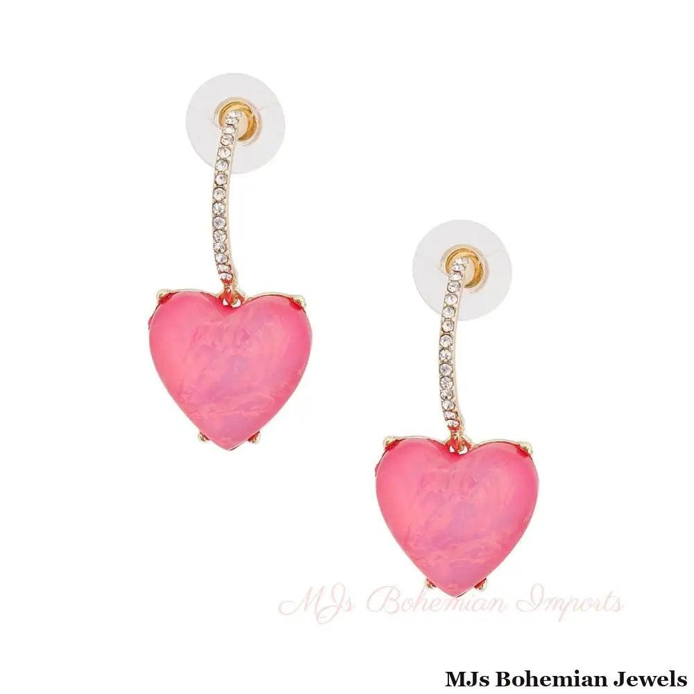 Gold Fuchsia Heart Huggie Hoops