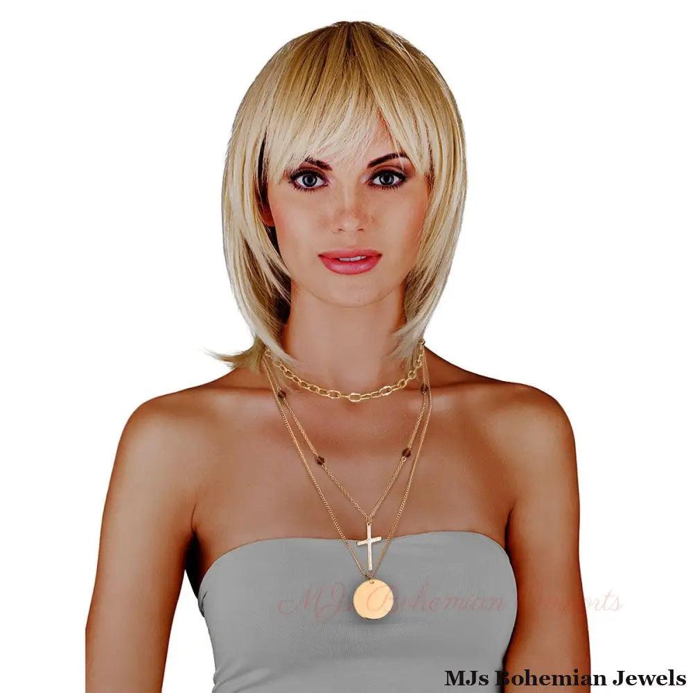 Gold Glass and Cross Charm Necklace