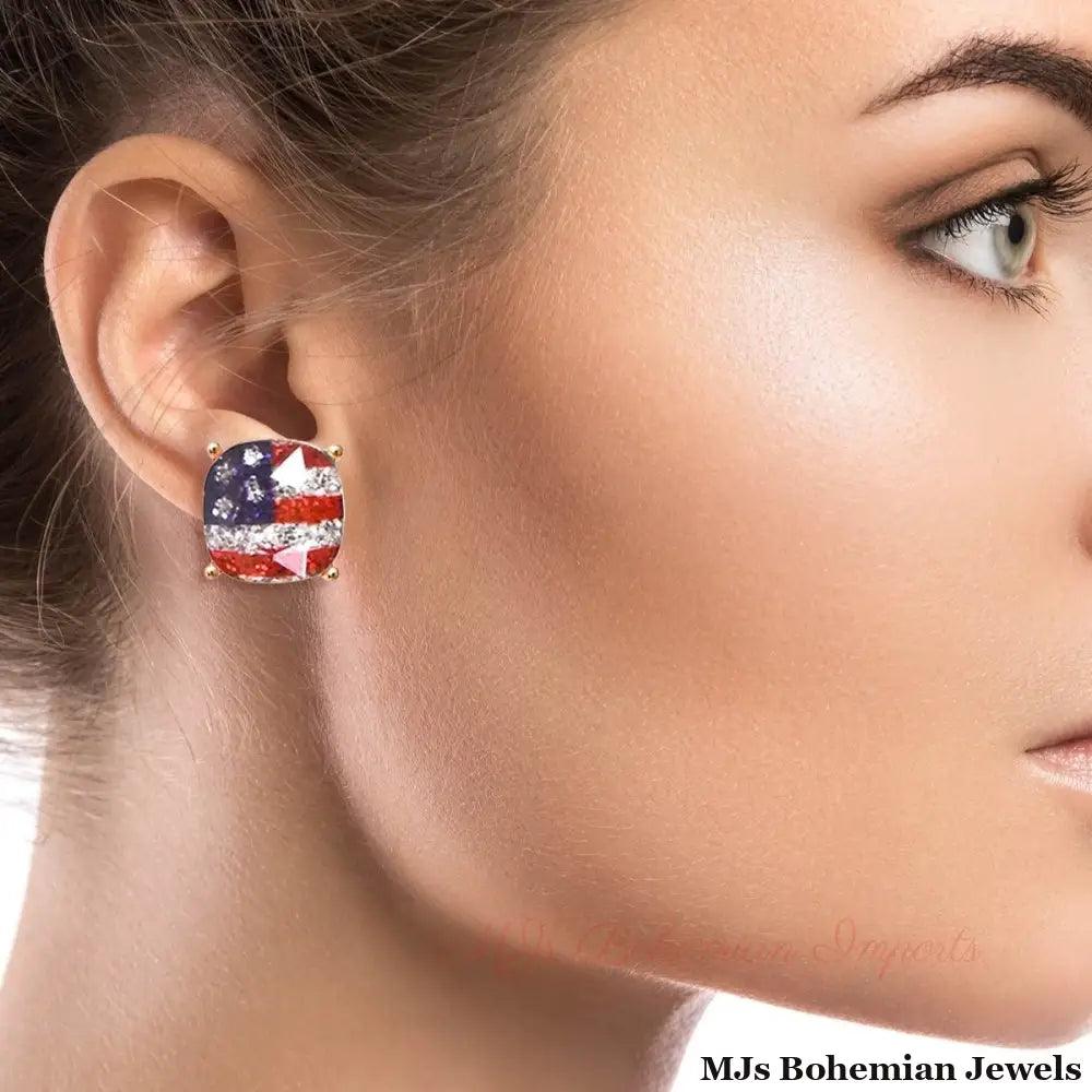Gold Glitter American Flag Studs