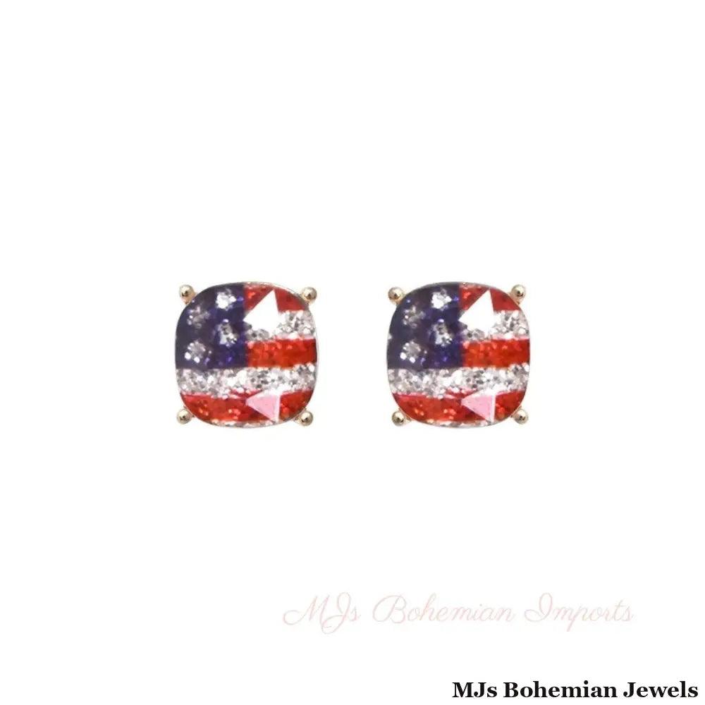 Gold Glitter American Flag Studs