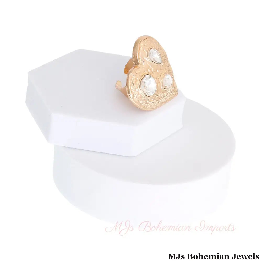 Gold Hammered Heart Stone Ring