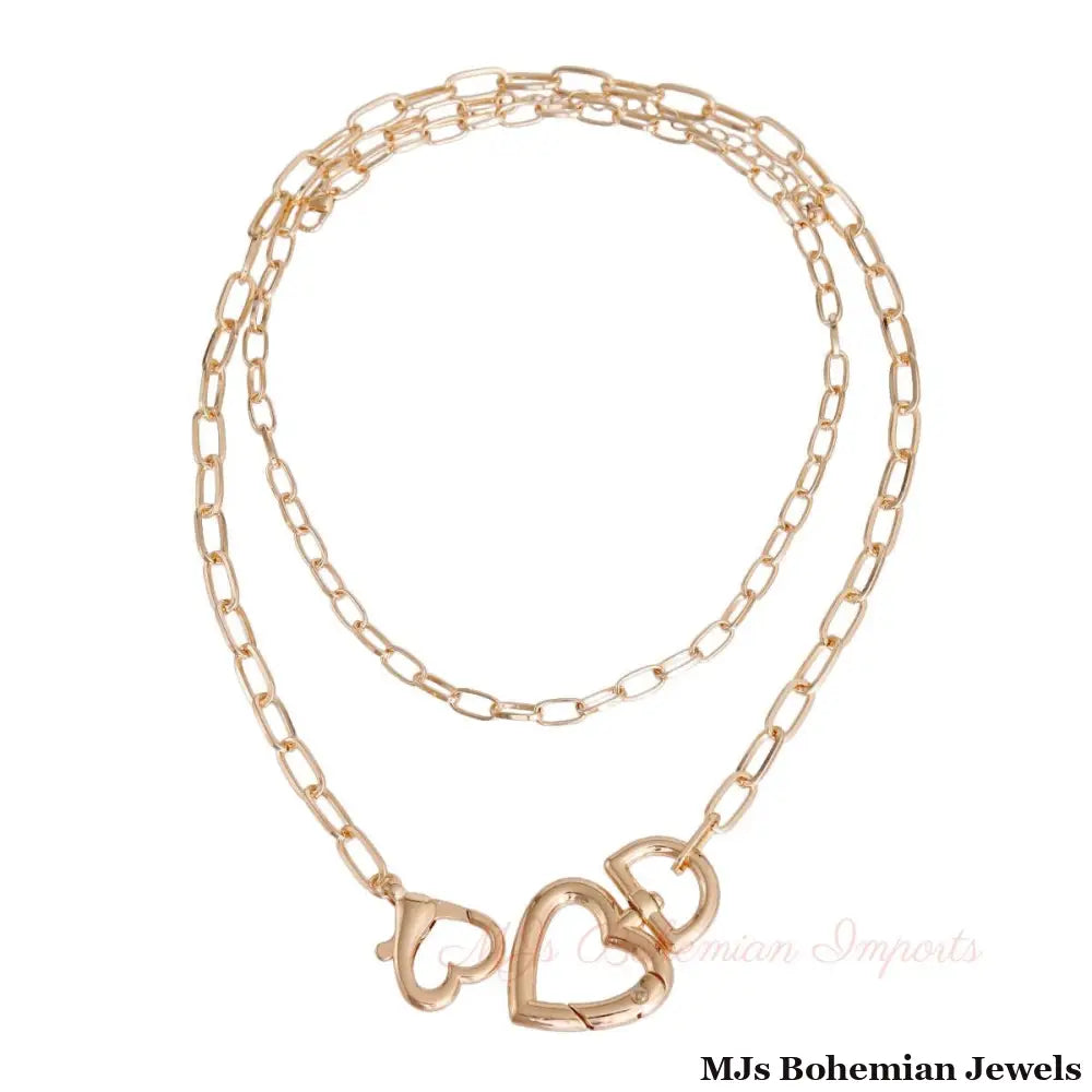 Gold Heart Carabiner Layered Chain