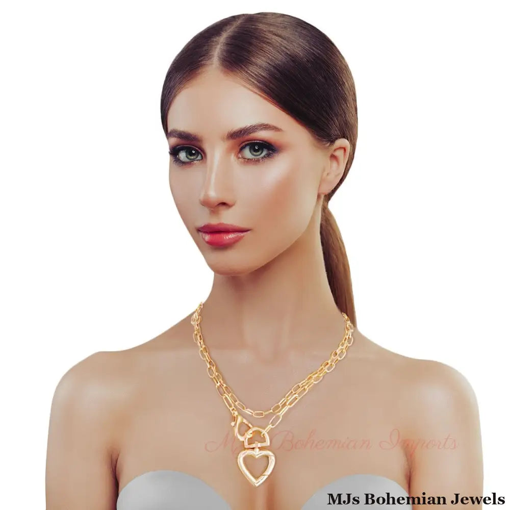 Gold Heart Carabiner Layered Chain