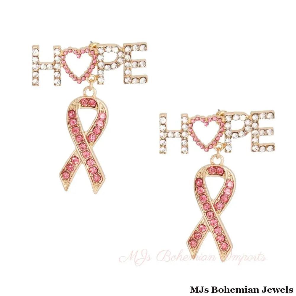 Gold Hope Pink Ribbon Earrings