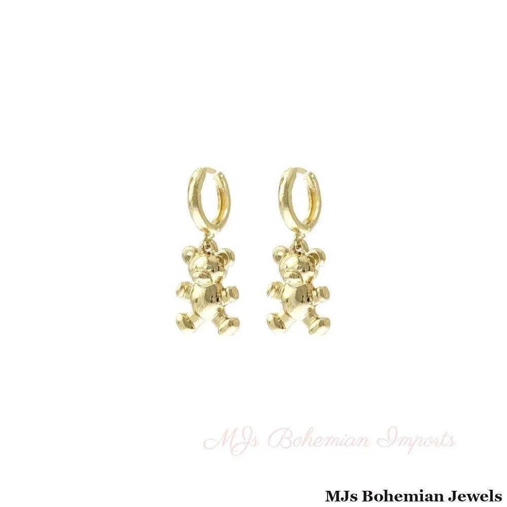 Gold Huggie Teddy Bear Hoops