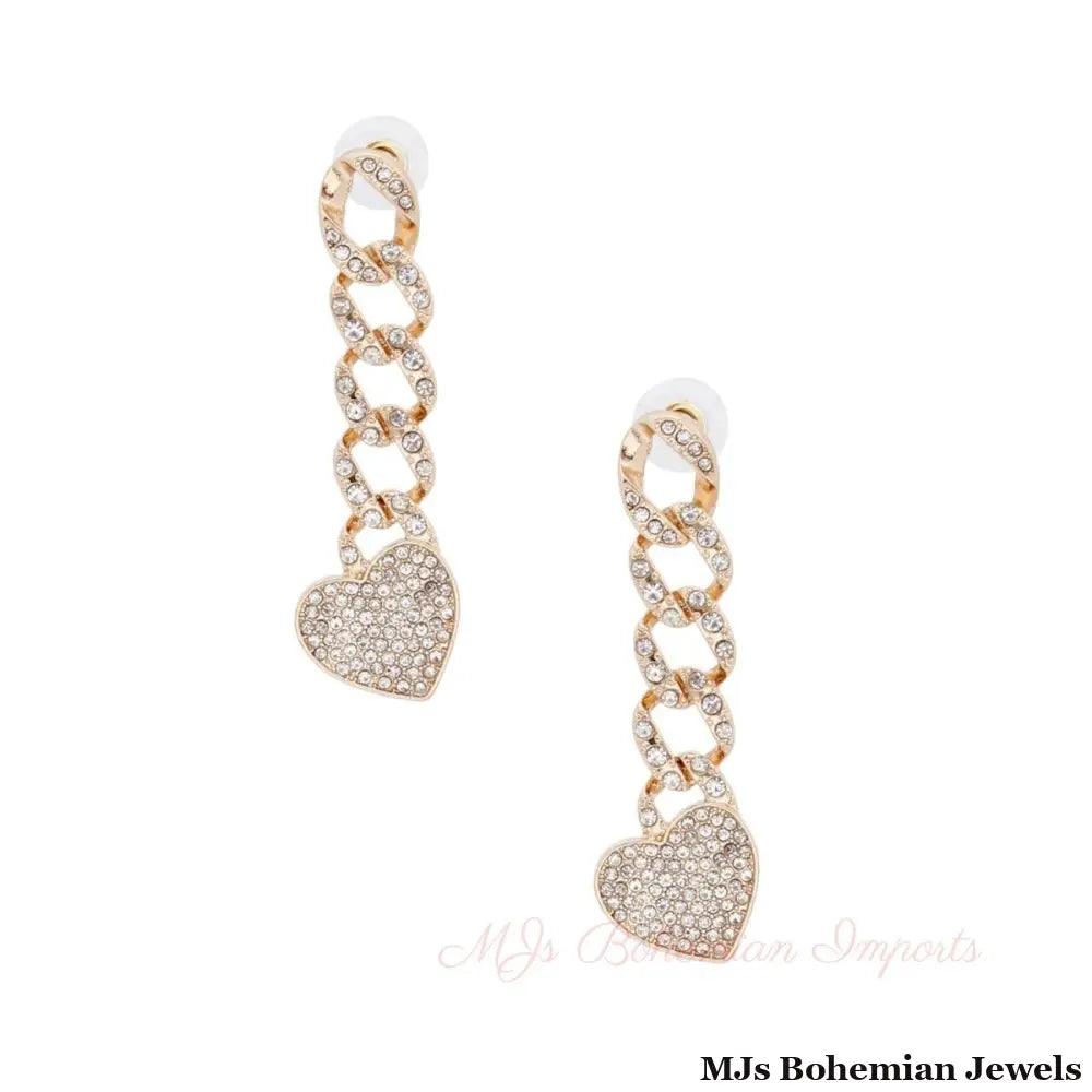 Gold Iced Chain Link Heart Earrings