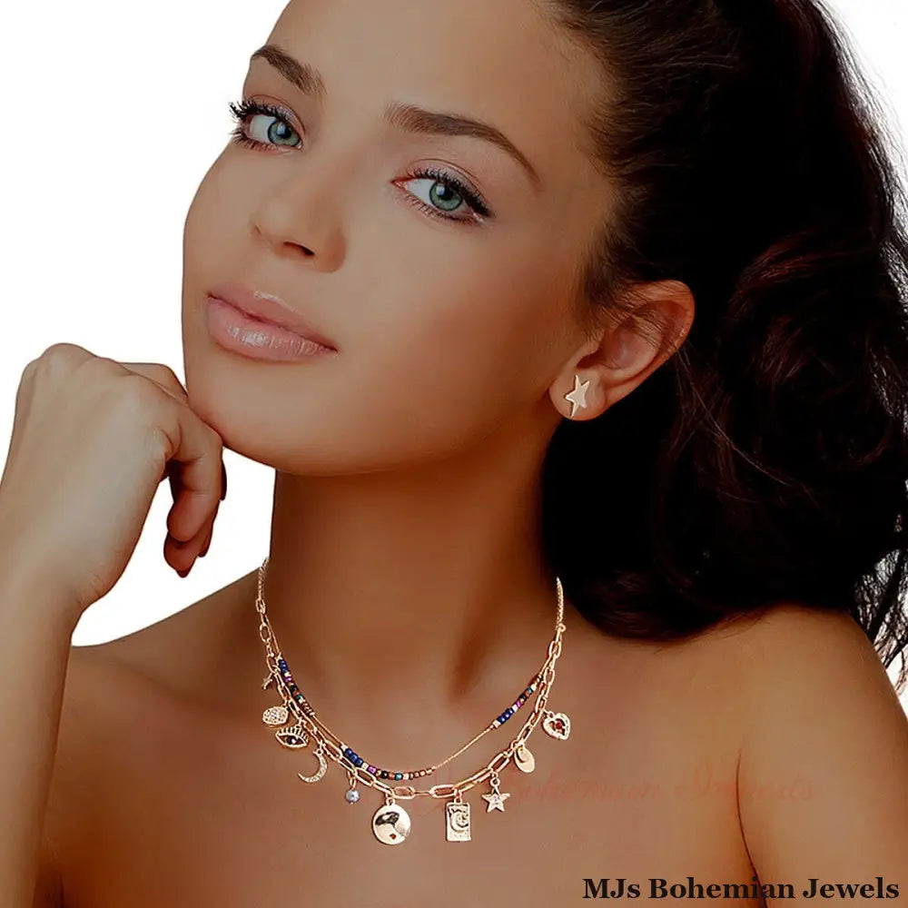 Gold Layered Moon and Stars Necklace