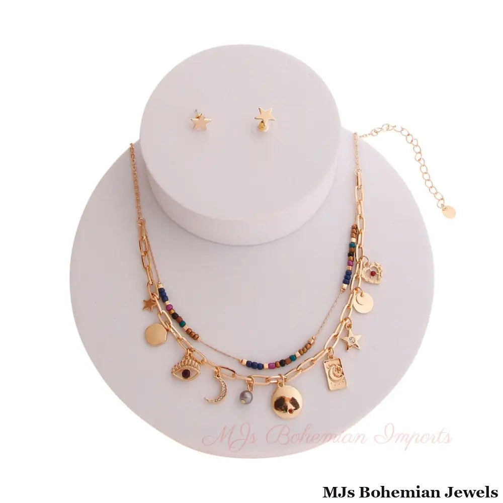 Gold Layered Moon and Stars Necklace