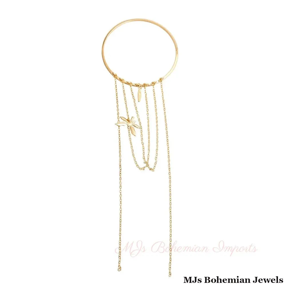 Gold Leaf Draped Chain Arm Cuff