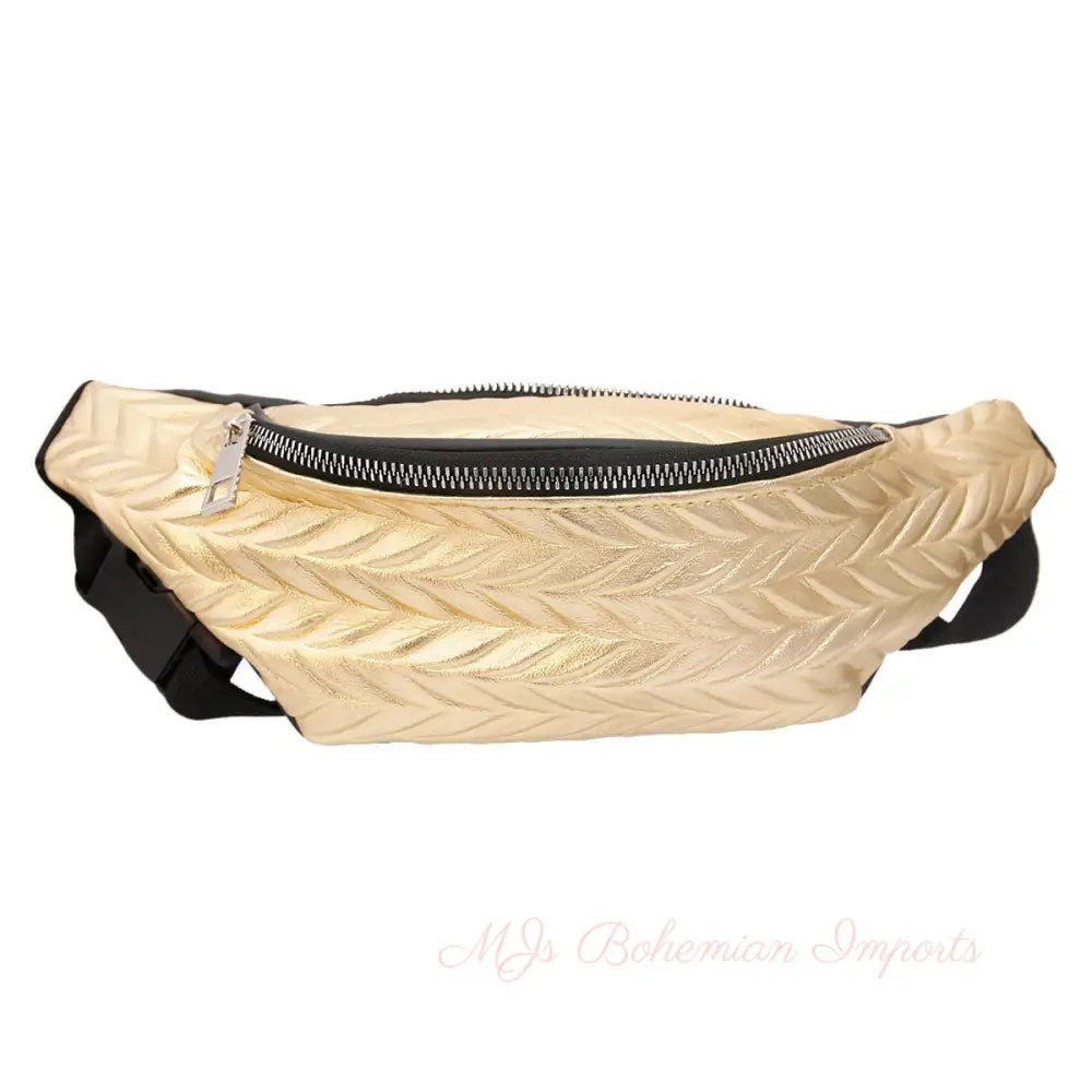 Gold Leather Chevron Fanny Pack