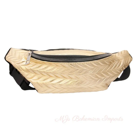Gold Leather Chevron Fanny Pack
