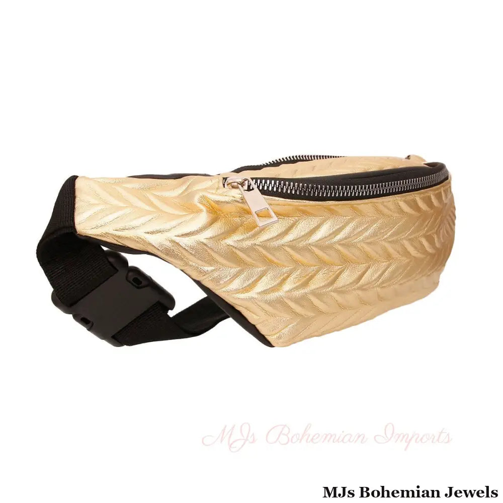 Gold Leather Chevron Fanny Pack