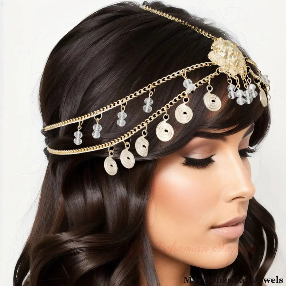 Gold Lion and Beaded Head Chain