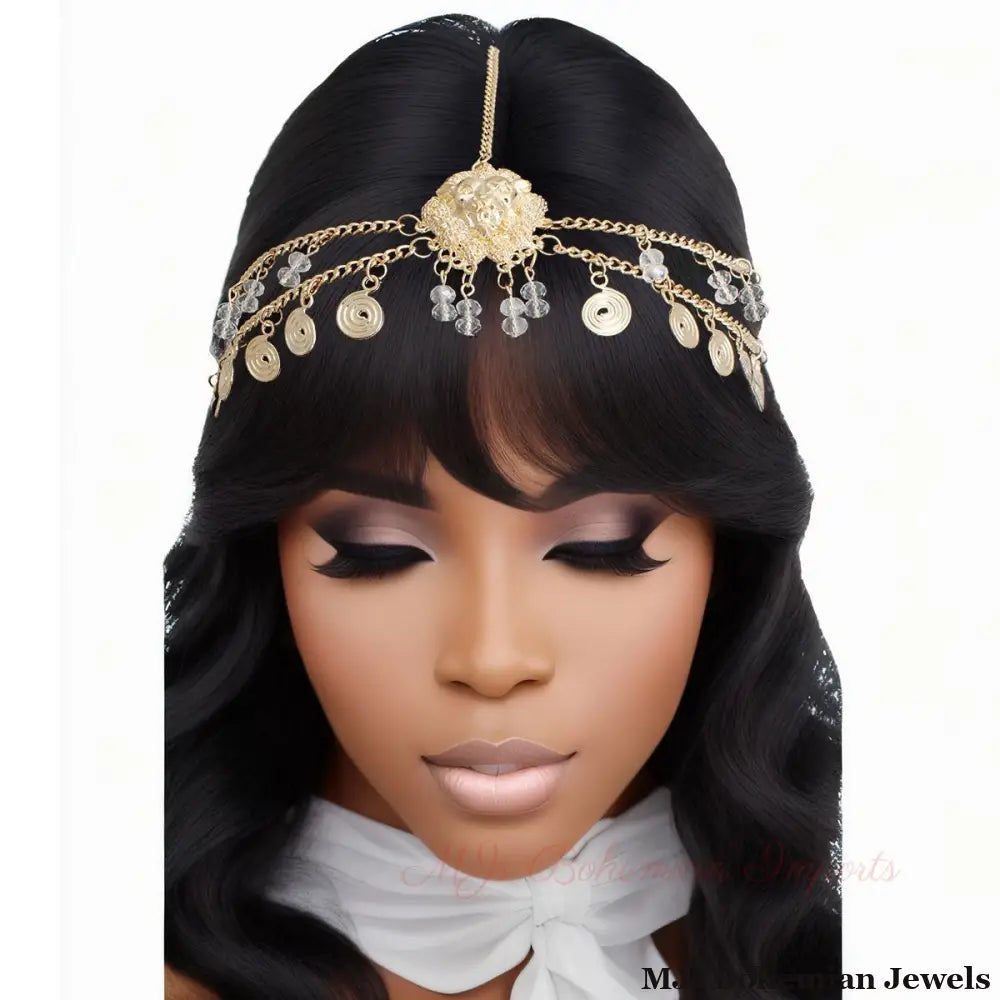 Gold Lion and Beaded Head Chain