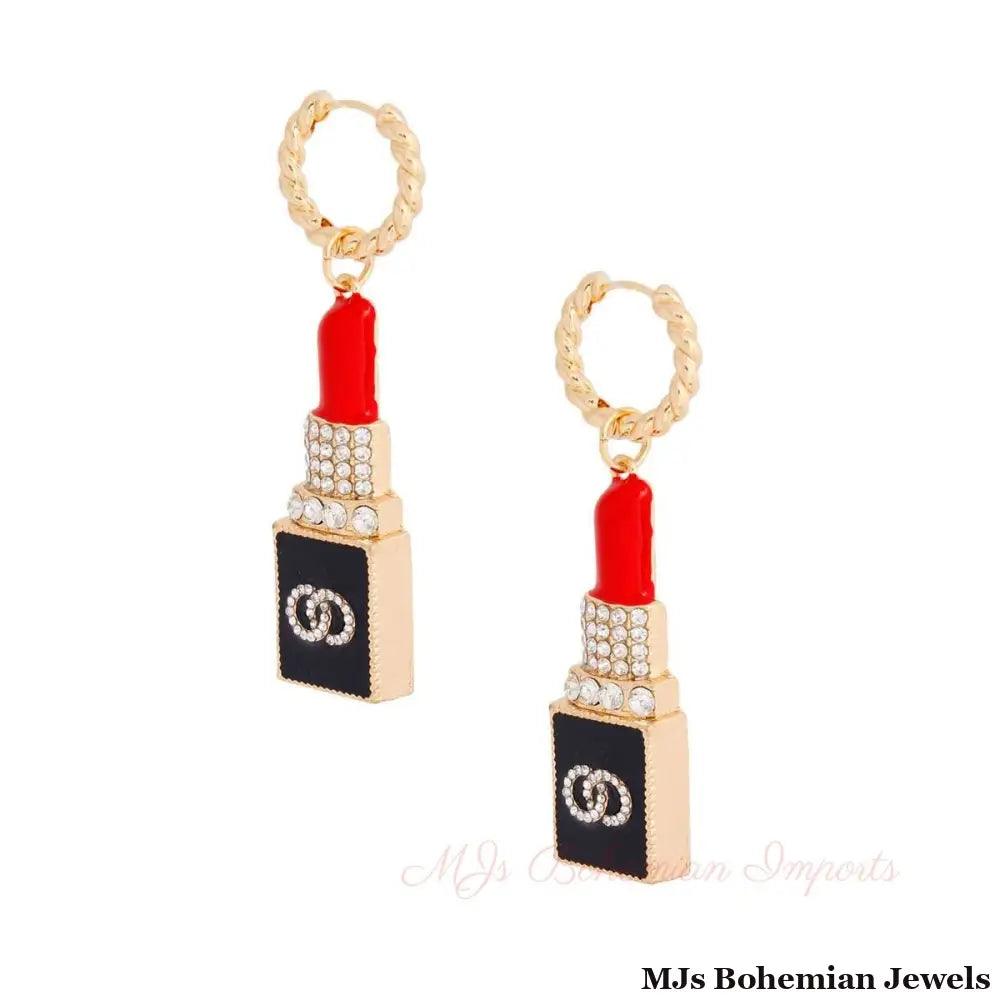 Gold Lipstick Charm Hoops