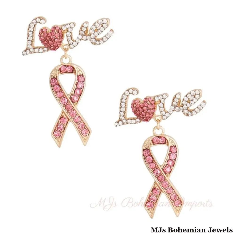 Gold Love Heart Ribbon Earrings