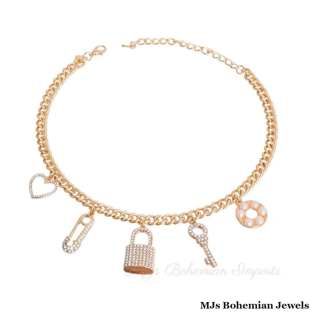 Gold Love Lock Charm Necklace