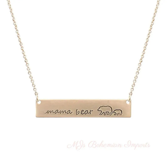 Gold Mama Bear Cub Plate Necklace