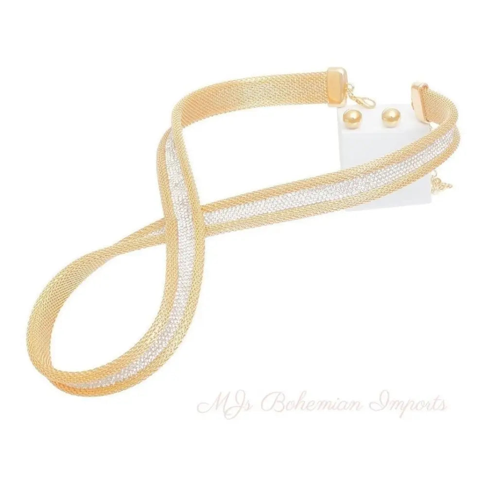 Gold Mesh Infinity Choker Set