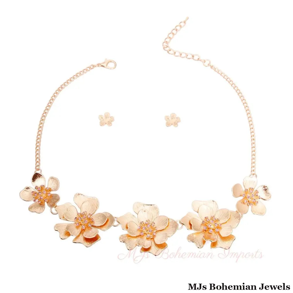 Gold Metal and Pink Flower Collar