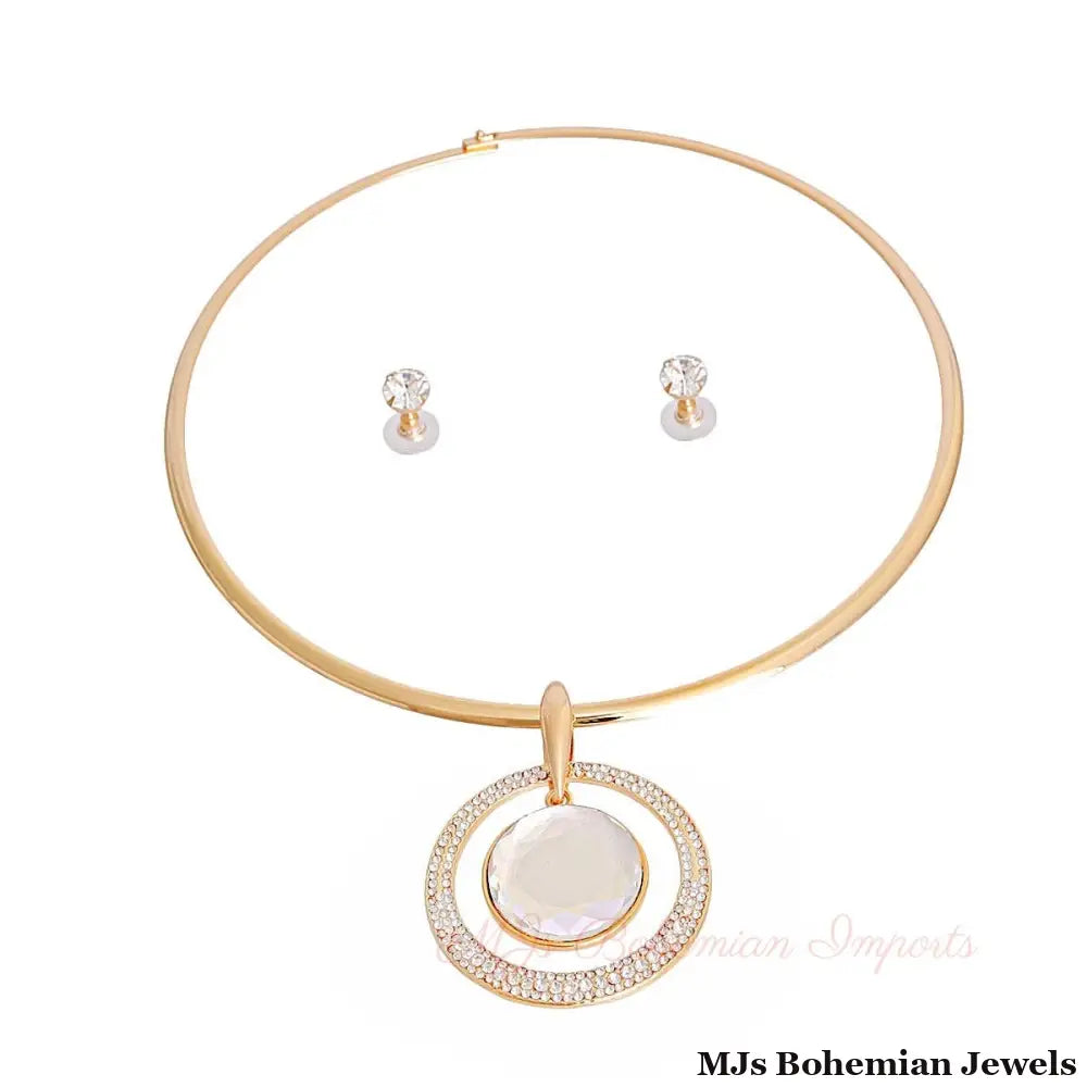 Gold Metal Rigid Choker Necklace Set: Statement of Elegance!