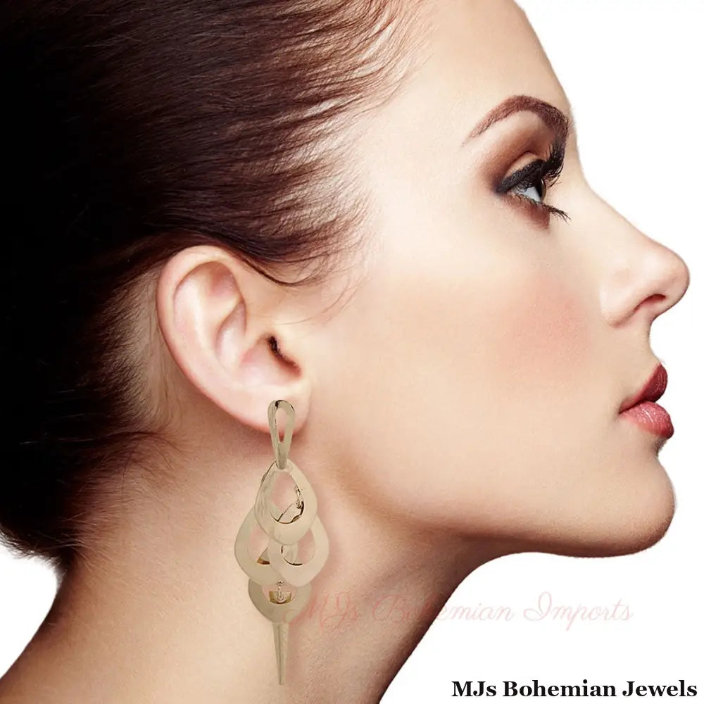 Gold Metal Teardrop Dangle Earrings