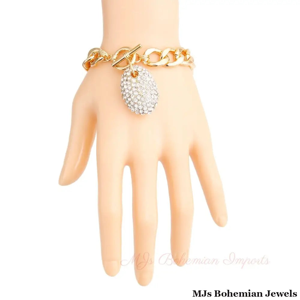 Gold Oval Pave Charm Bracelet
