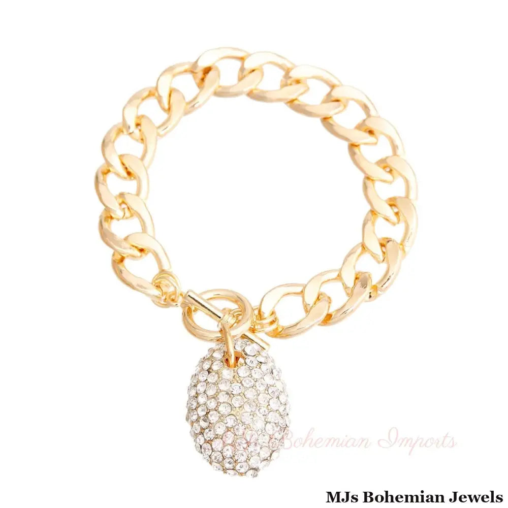 Gold Oval Pave Charm Bracelet
